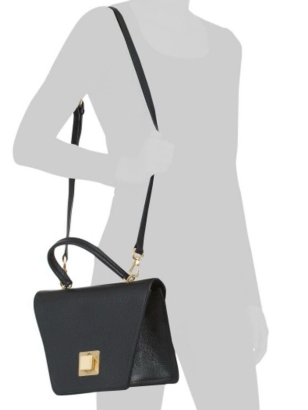 Arcadia Trapeze Medium Crossbody Black Pebbled Leather Handbag Satchel New NWT - Picture 12 of 13